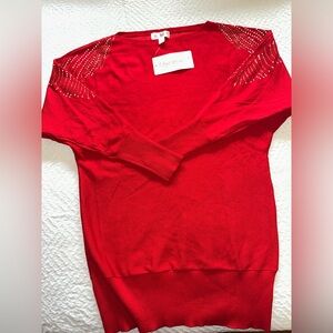 Red Sweater with Embellished Shoulders